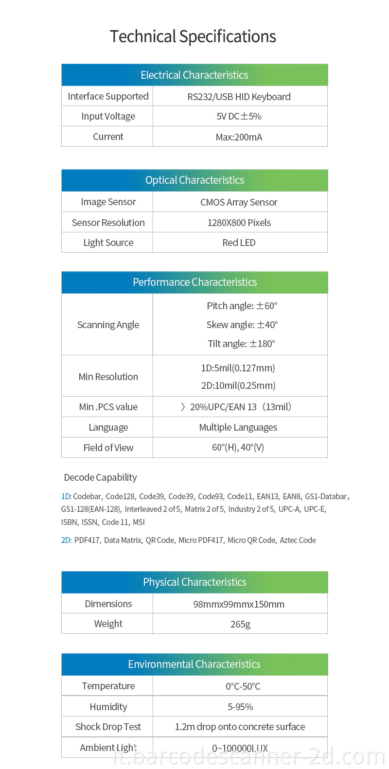 WAI-6000 OMNI Direzione 2D Desktop Codice Scanner QR Reader di codice a barre